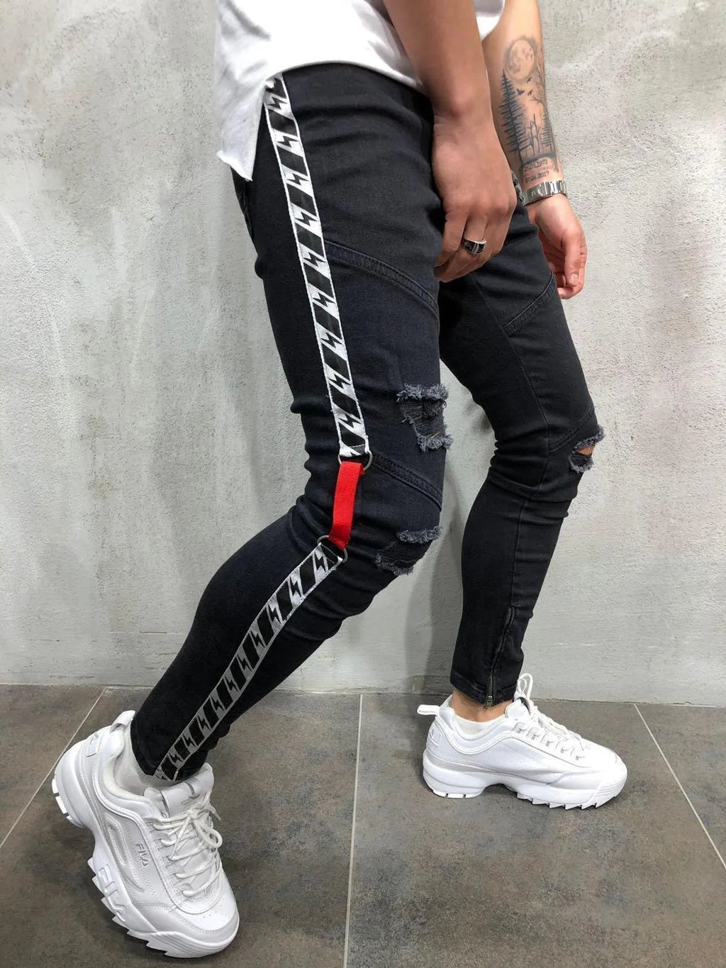Men's casual pencil trousers low waist flat front retro style cotton polyester blend black