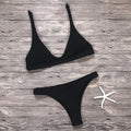 Women's solid colour bikini set low waist wire-free with removable pads polyester spandex beachwear