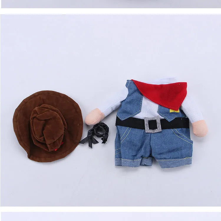 Pet denim cowboy costume with hat for cats and dogs dark blue cloth jacket set