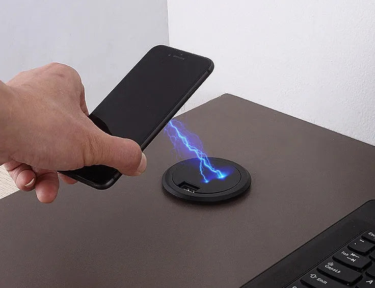 60mm round hidden wireless phone charger for embedding in desks and furniture with 10W charging