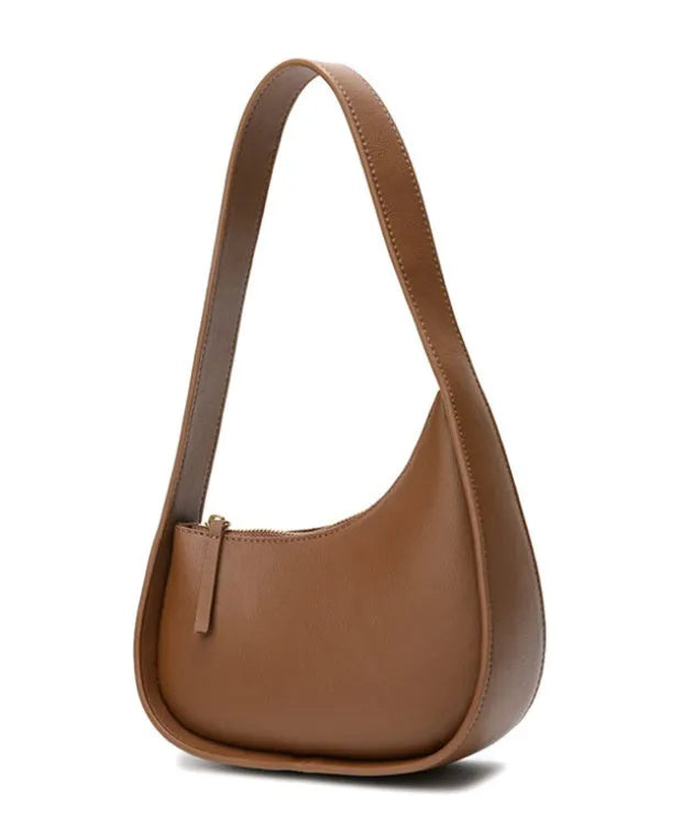 Small leather half moon shoulder bag with wide strap in four colour options