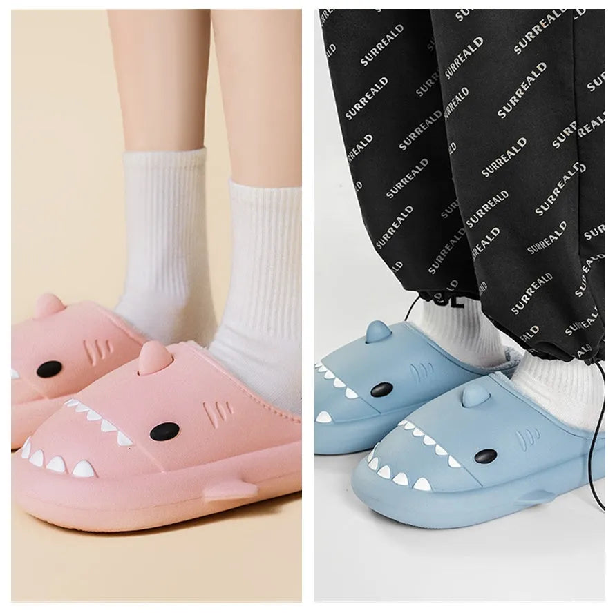 Cartoon shark cotton EVA slippers for home use, non-slip waterproof sole in blue colour
