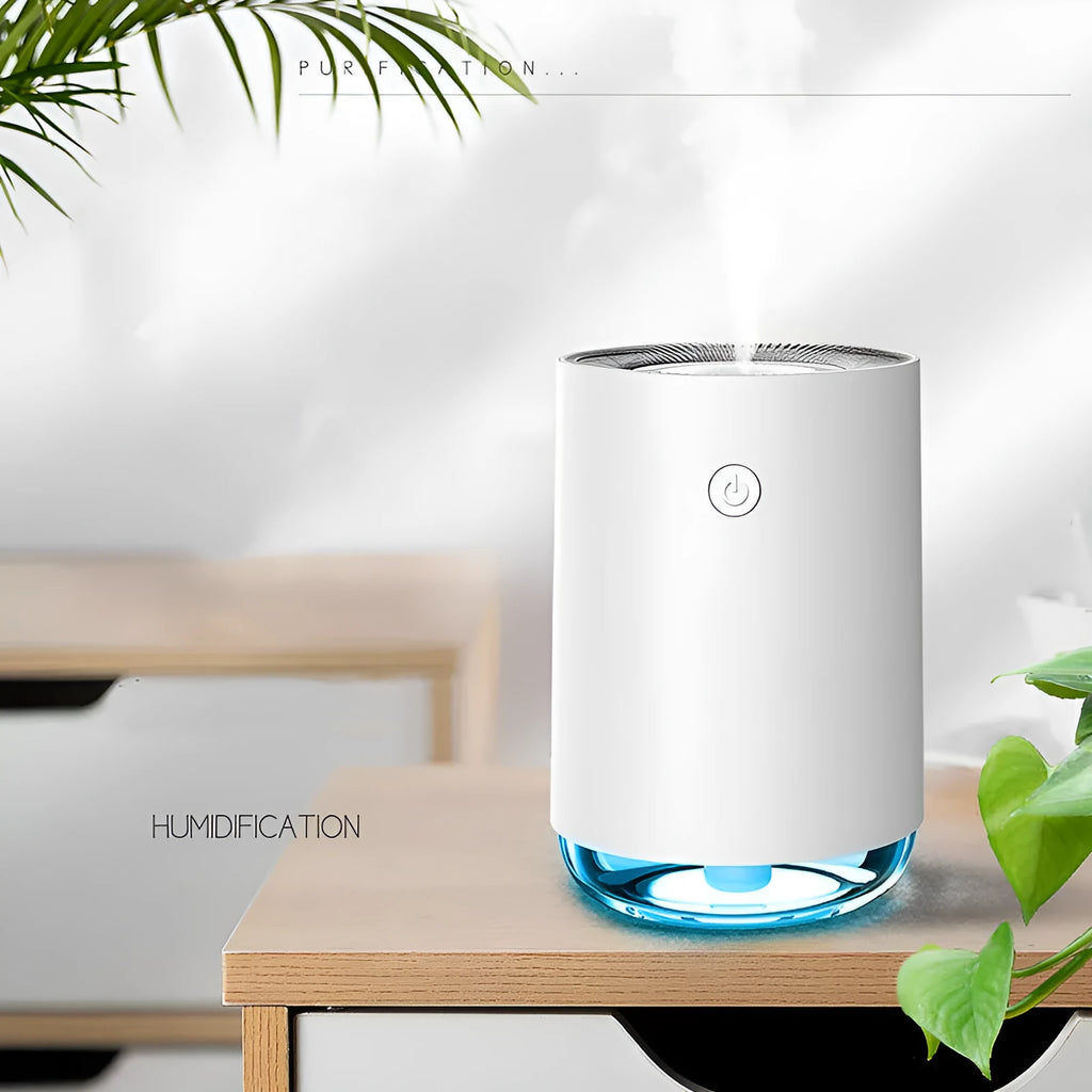 Green ultrasonic humidifier and essential oil diffuser with colour-changing LED night light.