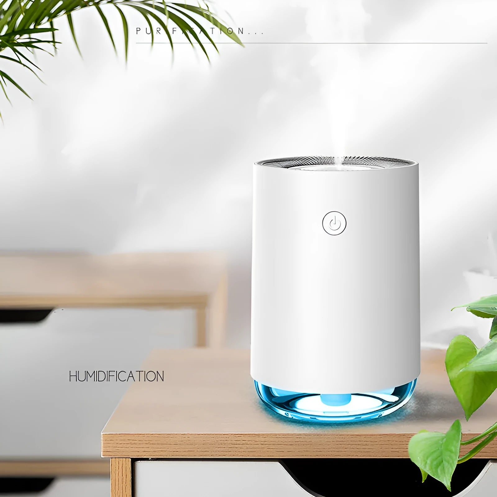 Green ultrasonic humidifier and essential oil diffuser with colour-changing LED night light.