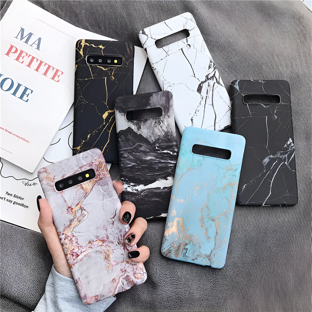 Marble pattern Samsung phone case showing back cover design with PC construction