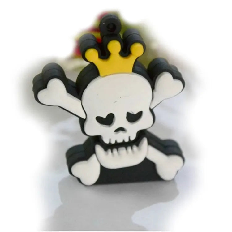 Halloween skeleton skull shaped USB flash drive with cartoon features and attached keychain