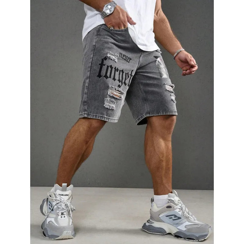 Men's letter printed Do The Old Cowboy shorts in khaki with double layer belt, side view on model