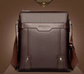 Men's fashion PU leather messenger bag with zipper closure in black, solid pattern, interior phone pocket