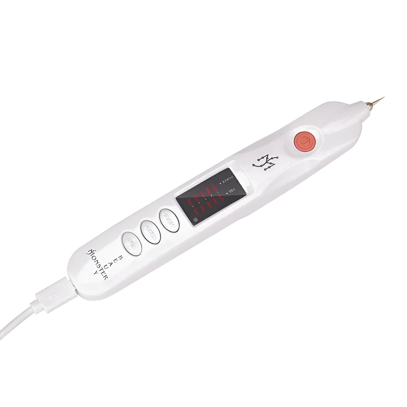 Multifunctional beauty instrument in white, with charging cable and EU/US plug models