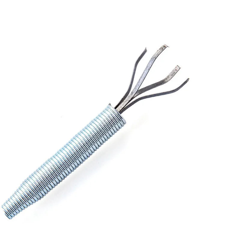 Flexible drain cleaning spring tool with gripped handle for removing hair from pipes