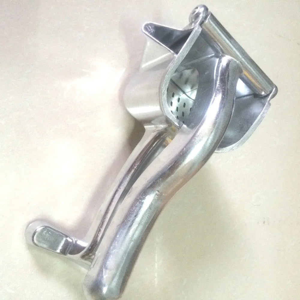 Silver heavy duty aluminium alloy lemon squeezer with extra large bowl on kitchen counter