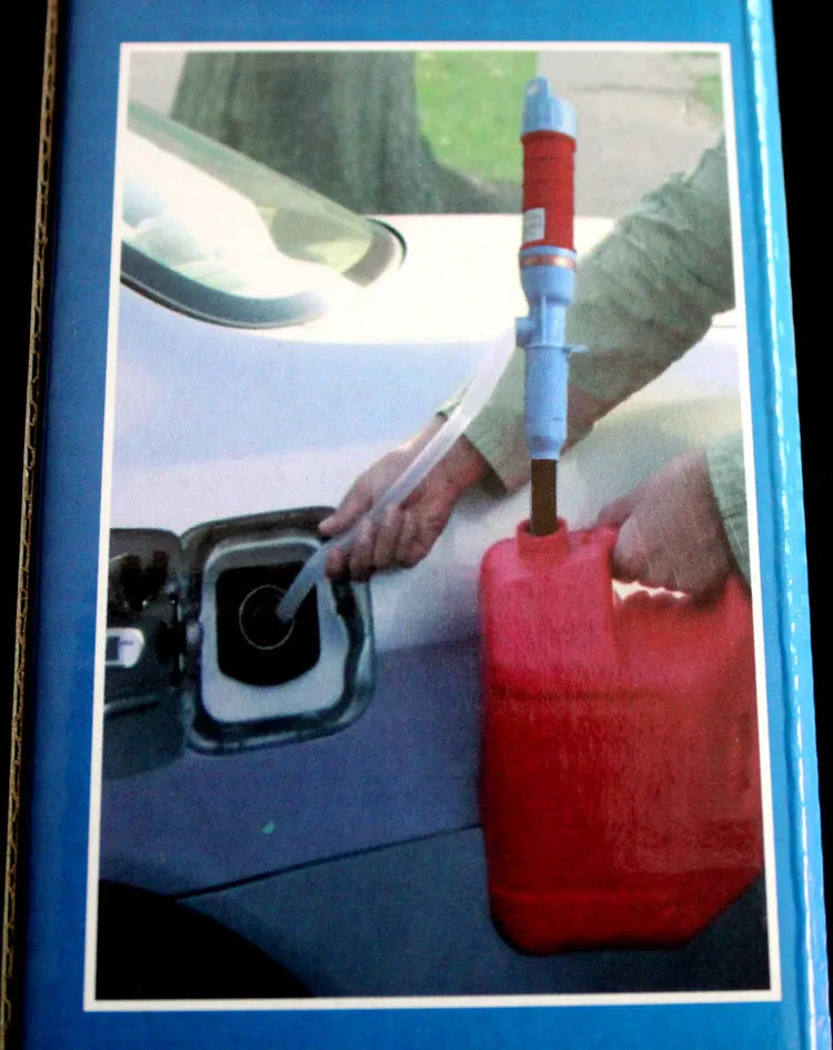 Manual siphon hand pump for fuel and oil transfer with blue plastic construction