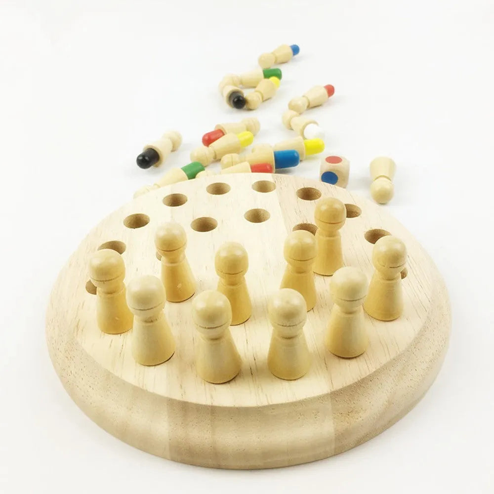 Montessori beech wood memory match stick chess game with green varnish for children 3+
