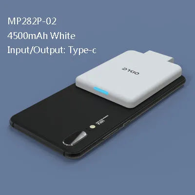 MP282P back clip battery power bank in multiple colours next to a smartphone.