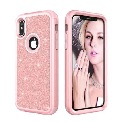 Compatible iPhone X all-inclusive glitter powder cover with PC back and silicone bumper in black colour