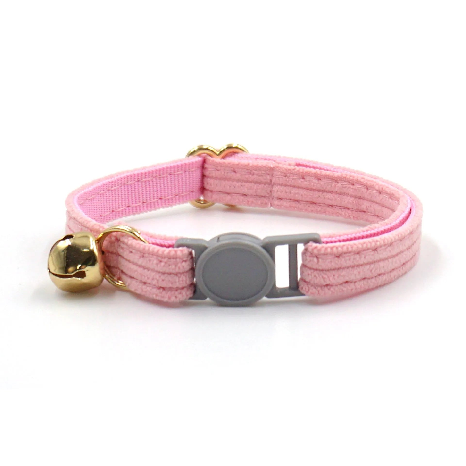 Cat collar with safety buckle and bell, available in corduroy or velvet, in multiple colours for small cats.