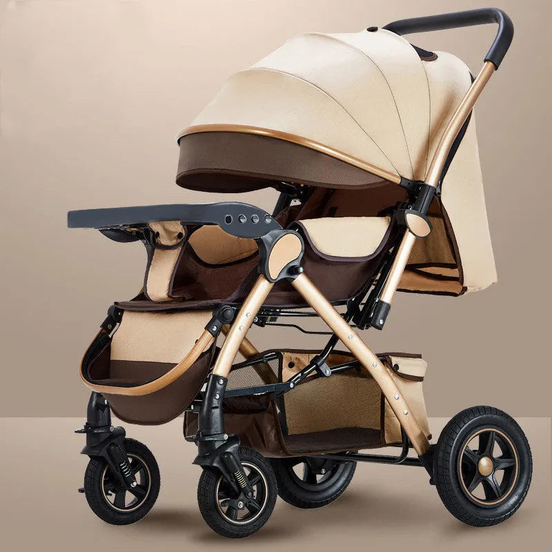 Reversible baby pushchair with steel frame and four wheels in sky blue colour