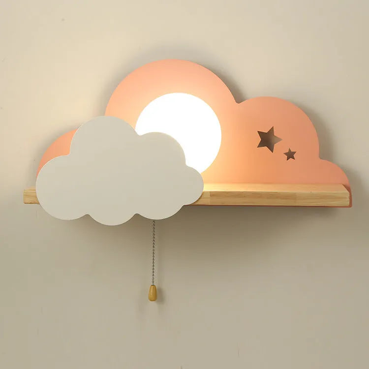 Cloud-shaped decorative wall lamp with glass shade in grey, pink, or white colour options