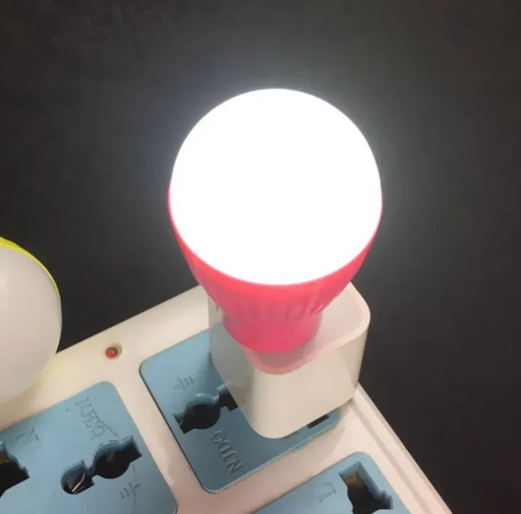 Mini USB night light with ABS plastic shade and metal lamp holder, low power LED, random colour, on desk near laptop
