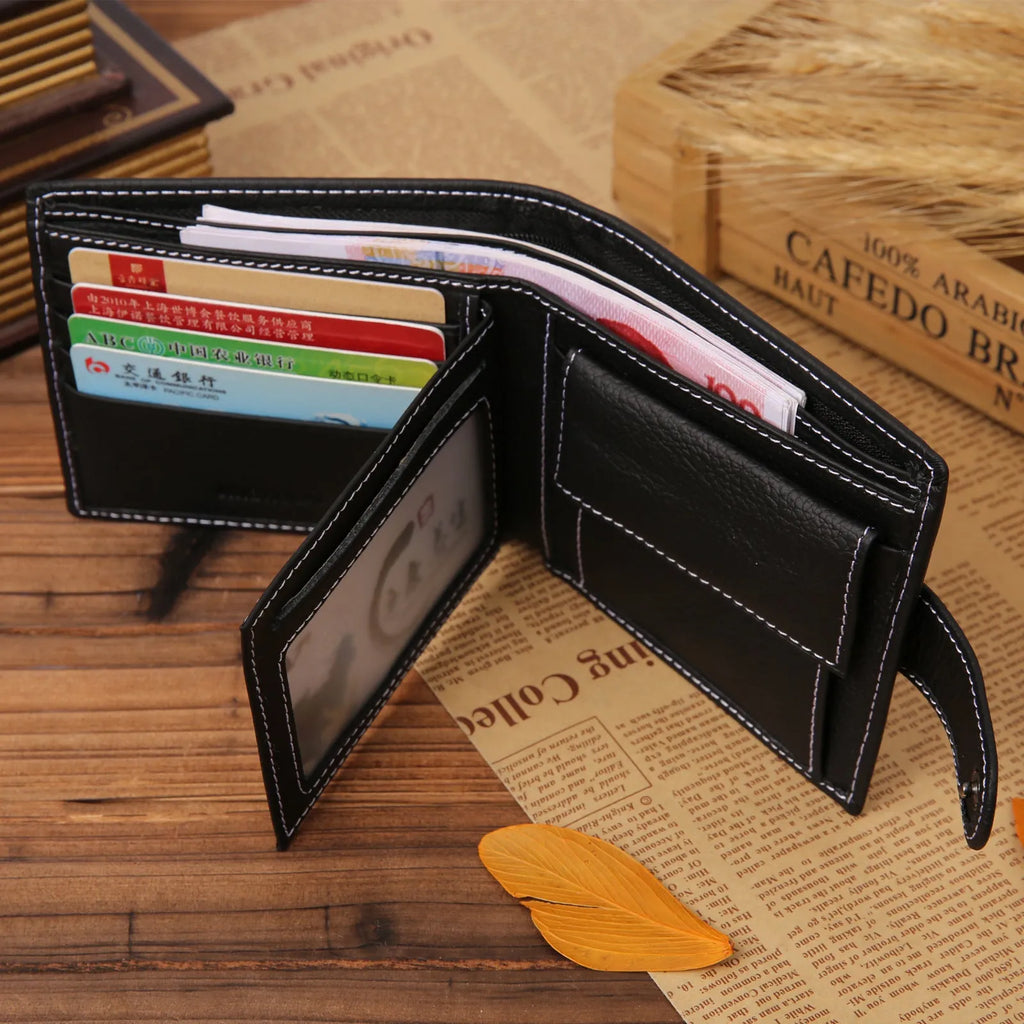 Men's short genuine leather vintage zipper buckle wallet in brown and black solid colour first layer cowhide