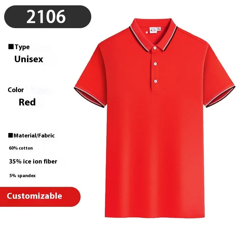Men's embroidered lapel short sleeve top in navy blue, straight fit, cotton ice ion blend, short sleeves