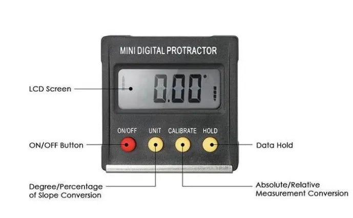 Mini magnetic angle inclinometer 55 x 55 x 16mm with 4x90° range and 0.1° resolution, Black