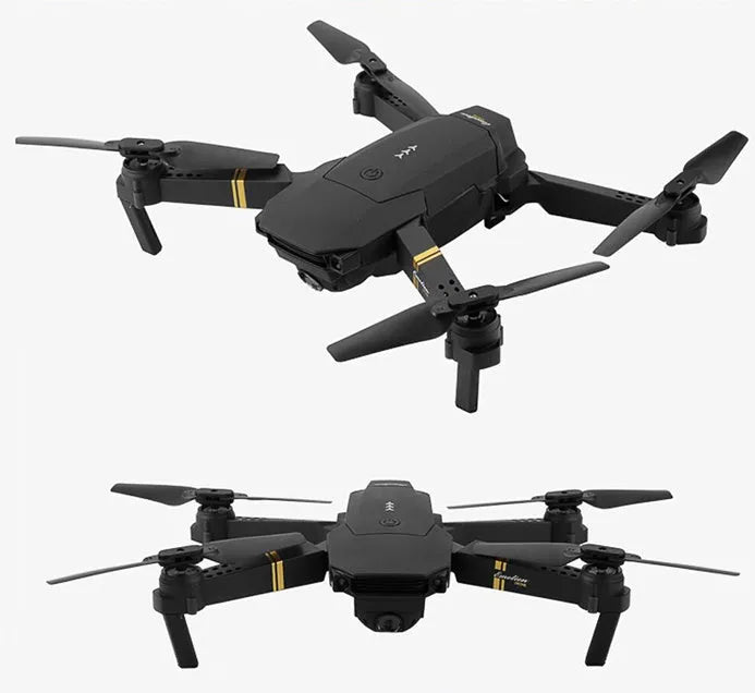 White E58 quadcopter drone with WiFi camera and plastic body seen from above