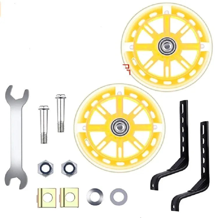 Children's glow auxiliary bicycle training wheel set with universal bracket in multiple colours
