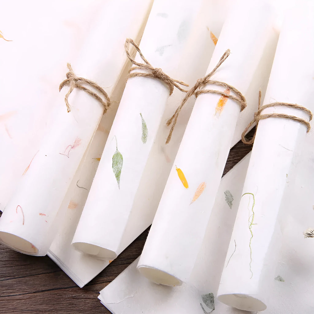 Ten sheets of Chinese-style painting paper in Green leaf design, each measuring 27.5 by 16.7 cm.
