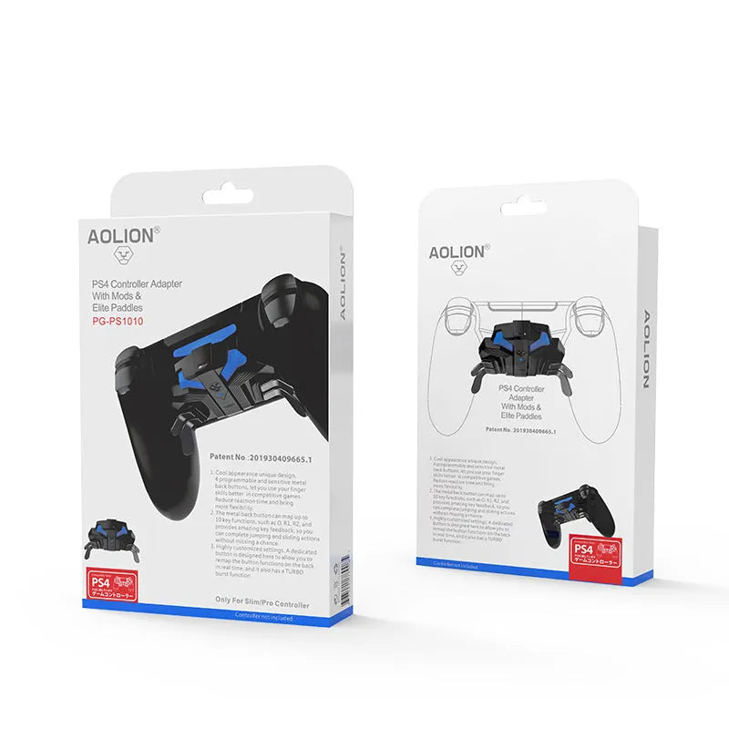 Black PS4 controller back button attachment with 3-metre cable plugged into a DualShock 4.