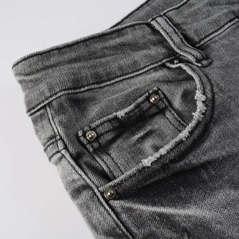 Stretch slim-fit skinny jeans for men in dark denim with zipper fly and mid waist