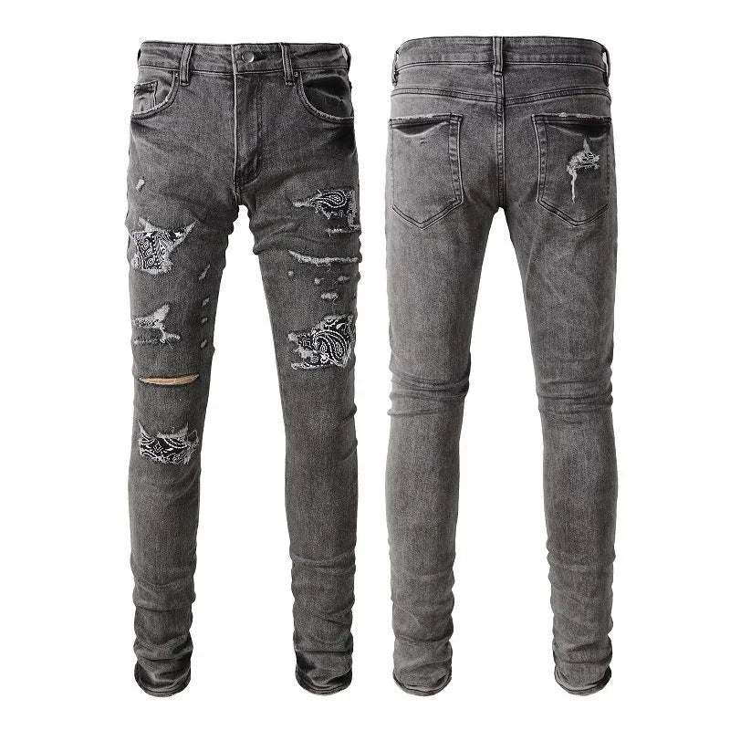 Stretch slim-fit skinny jeans for men in dark denim with zipper fly and mid waist