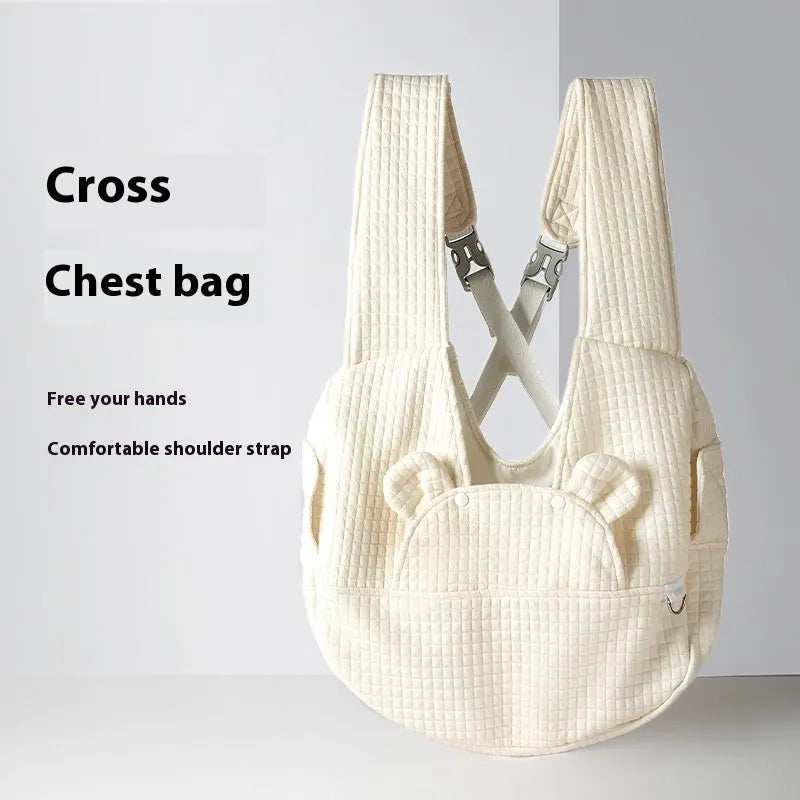 Grey square plaid quilted pet diaper backpack with cross-chest straps for small dogs and cats
