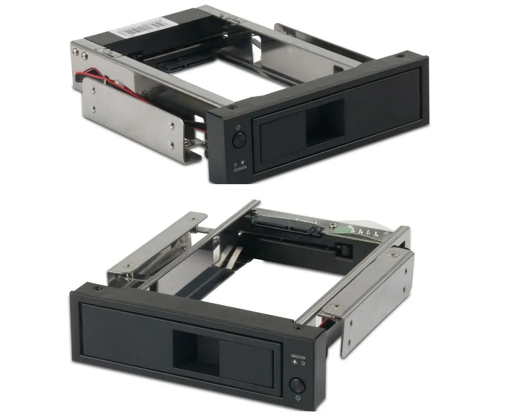 Black hard disk drive caddy tray for mounting a 3.5-inch HDD or SSD in a desktop PC CD-ROM bay
