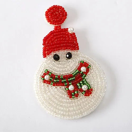 White acrylic snowman bead earrings on a white background, geometric shape, one pair shown