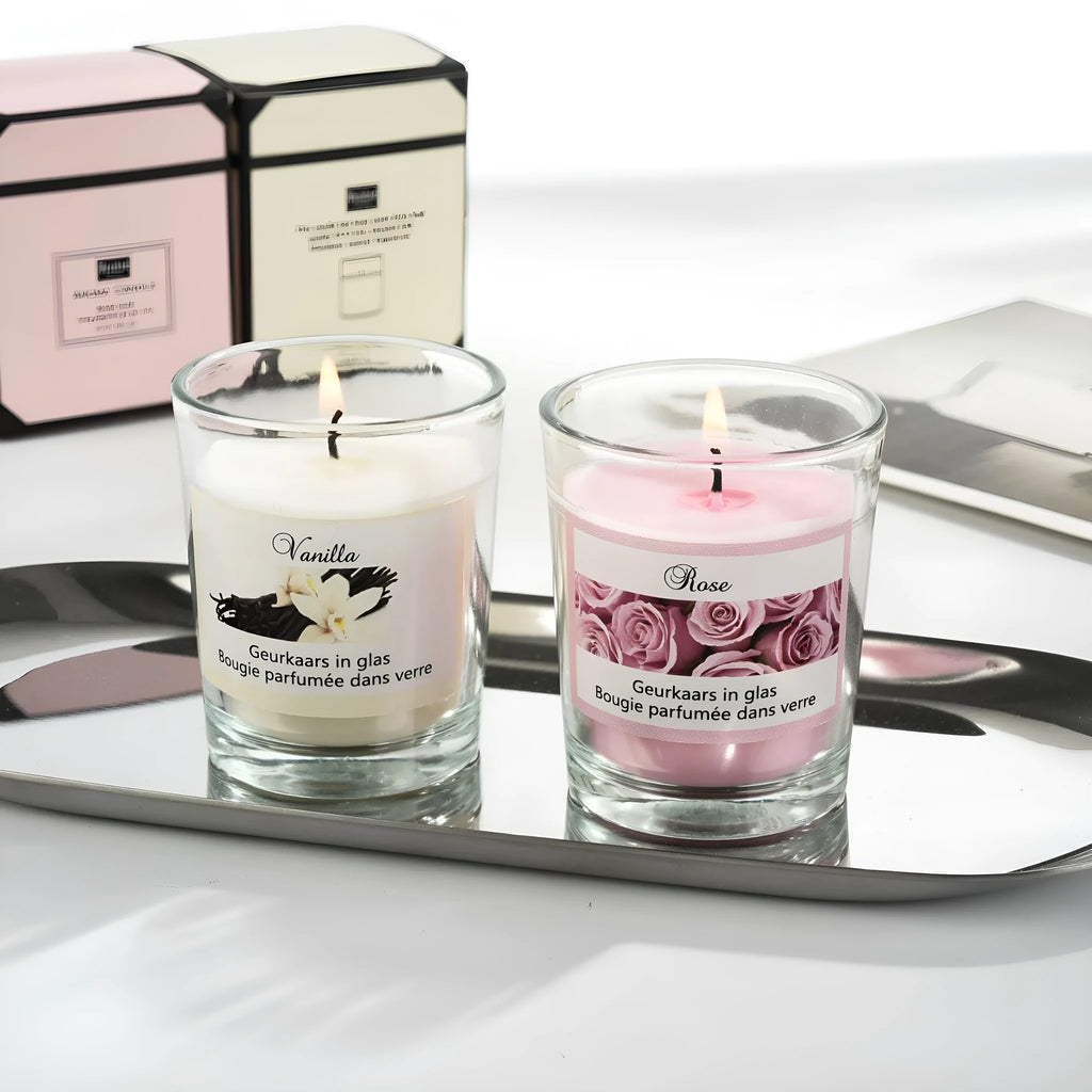 Handmade plant wax soy wax aromatherapy candle in a 5x6cm glass cup, boxed in pink or white