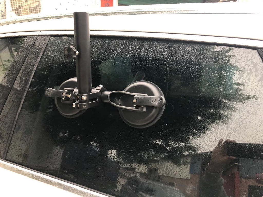 Black ABS off-road car sucker base with a round rubber suction cup for glass mounting.