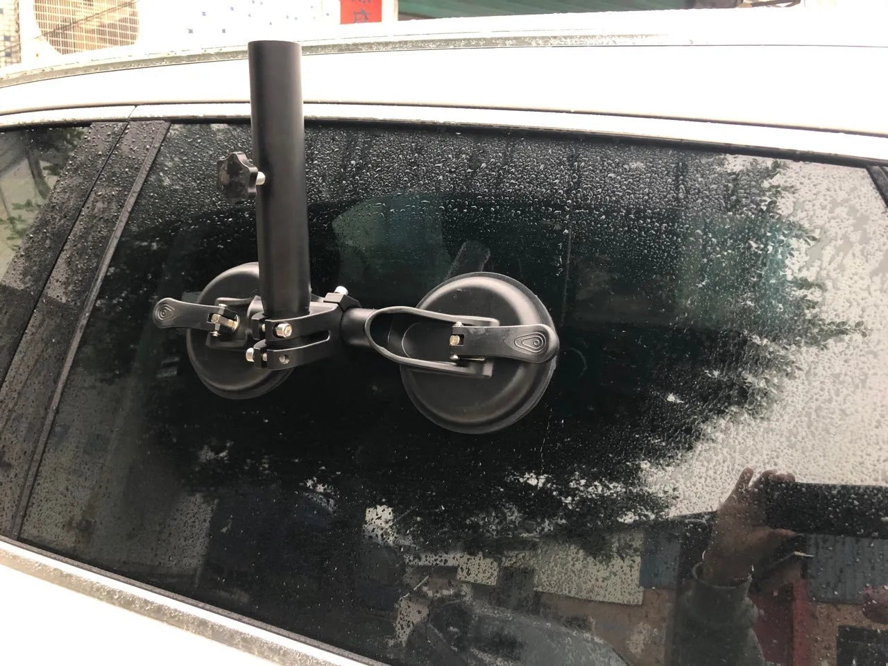 Black ABS off-road car sucker base with a round rubber suction cup for glass mounting.