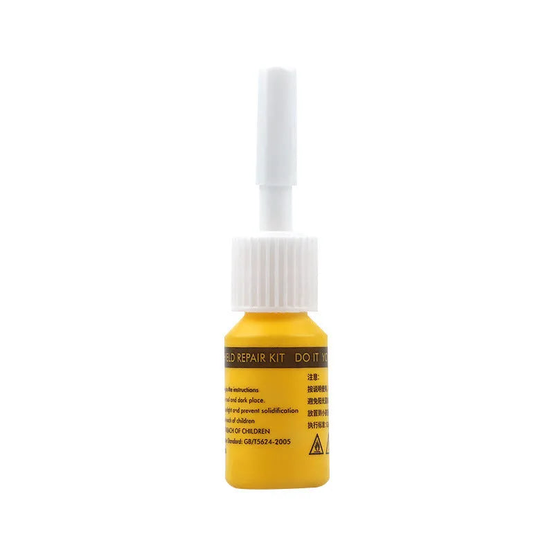 Yellow car windscreen repair kit three-piece set with glass repairing liquid