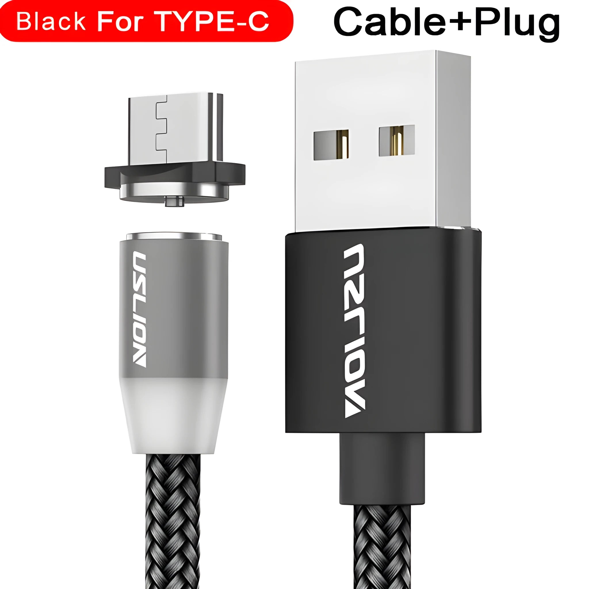 USLION circular magnetic charging cable with aluminium alloy housing and LED indicator