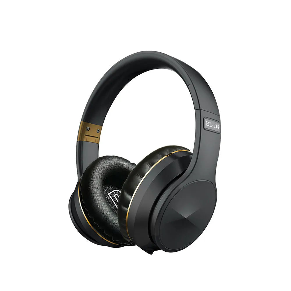 Foldable head-mounted Bluetooth headphones in black silver with multiple connectivity modes