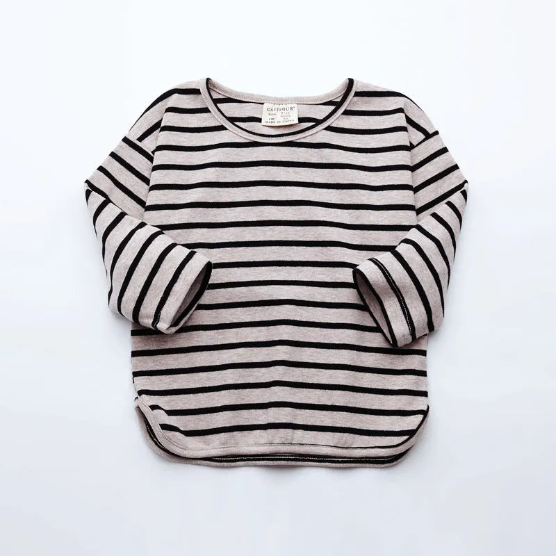 Girls' striped long sleeve t-shirt in red or black, 100% cotton, Asian sizes 80-104cm
