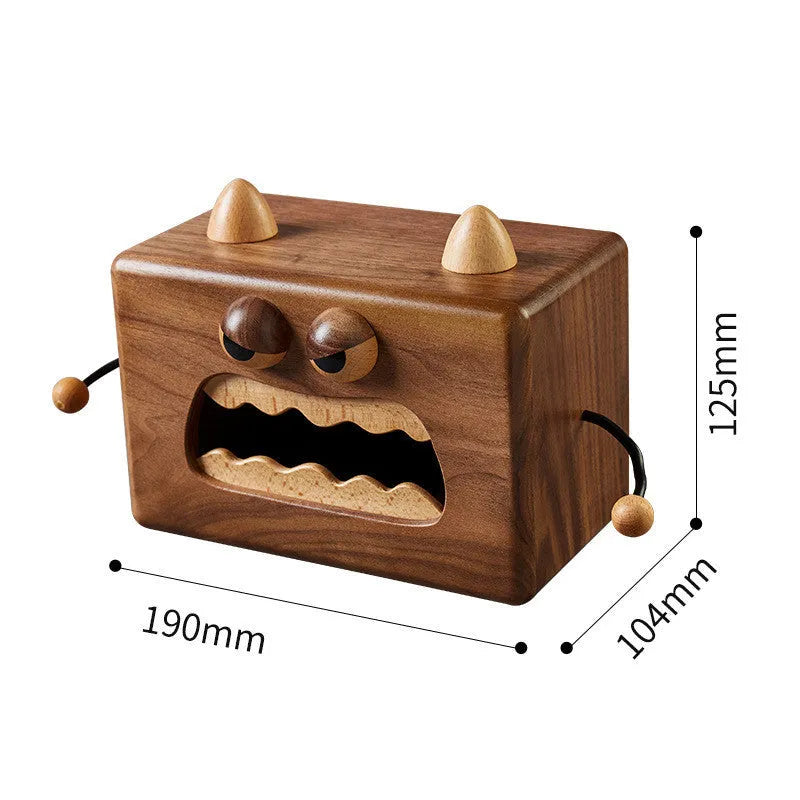 Little Monster cartoon design wooden tissue box in walnut beech finish 190x104x125mm