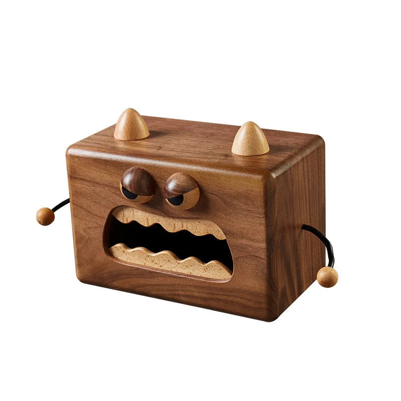 Little Monster cartoon design wooden tissue box in walnut beech finish 190x104x125mm