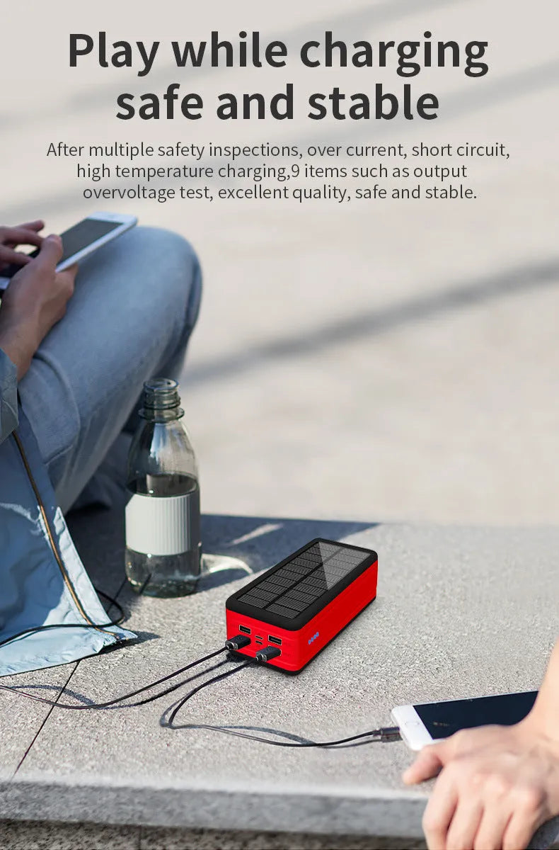 Solar wireless power bank in multiple colour options showing creative design with solar panel and wireless charging surface