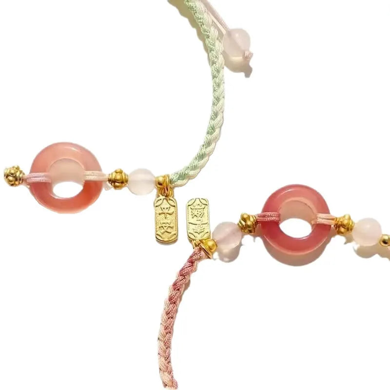 Women's woven watch band with peace buckle couple bracelet in peach blossom colours