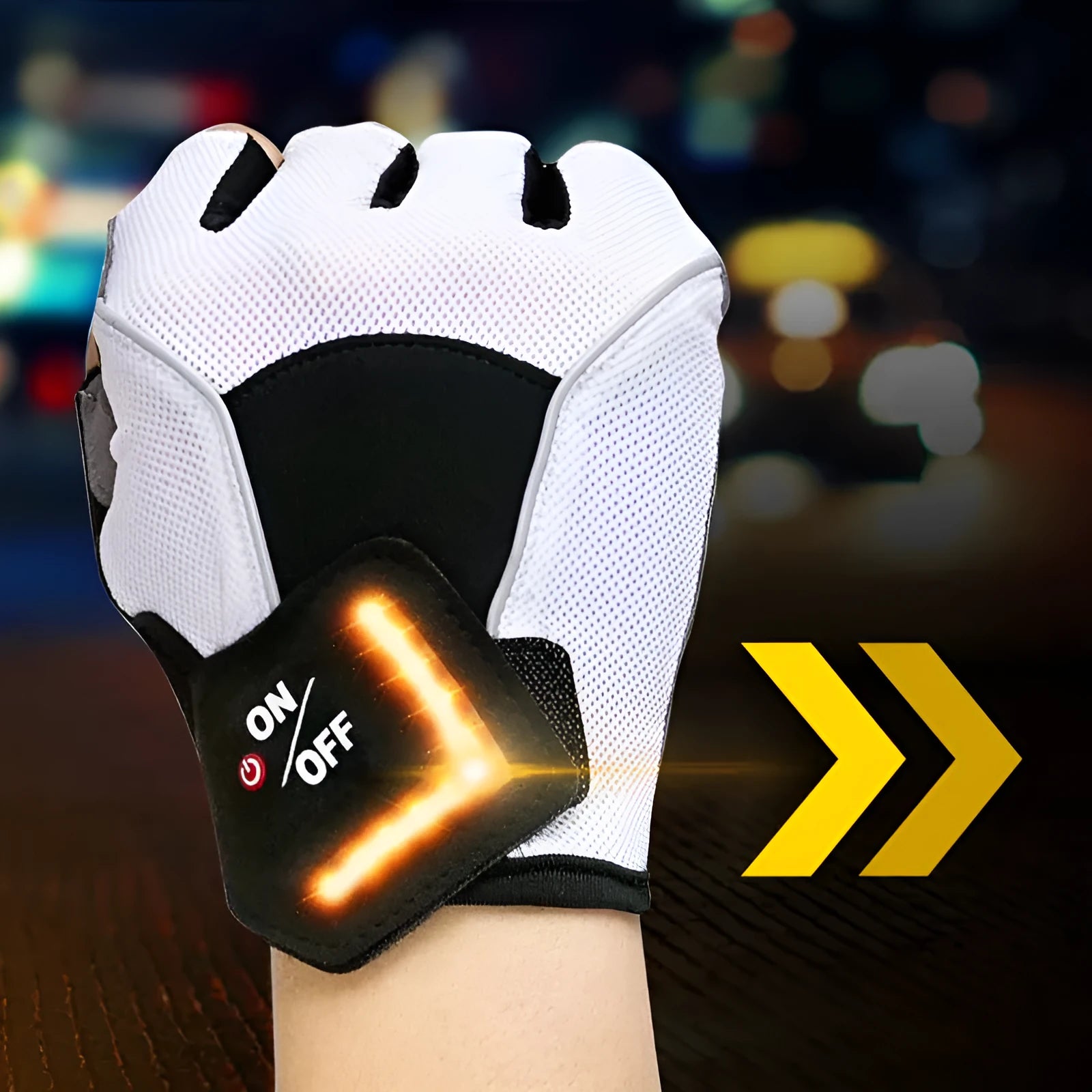 Turn auto sensing sport riding gloves with LED lights in black, anti-skid palm, three sizes M L XL