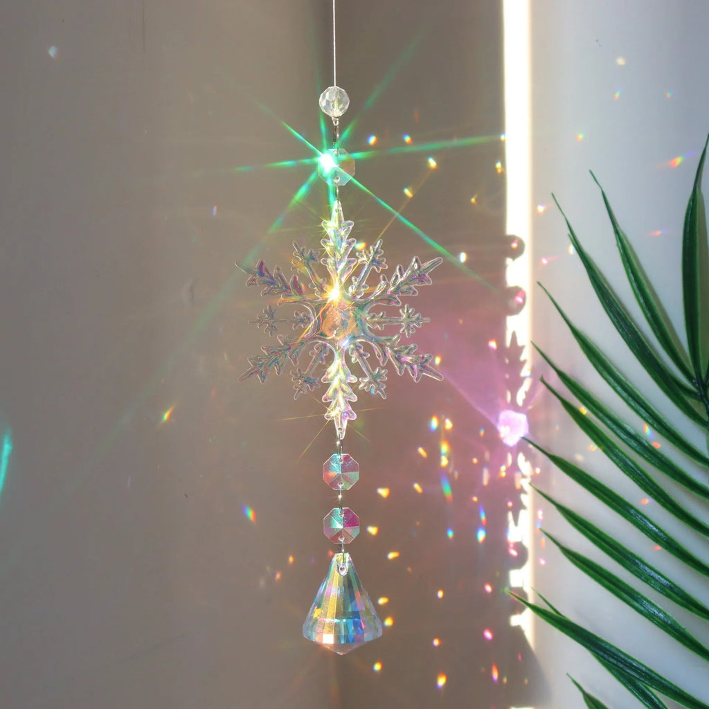 AB colour acrylic snowflake dreamcatcher Christmas tree decoration with 9cm large and 4.5cm small snowflakes