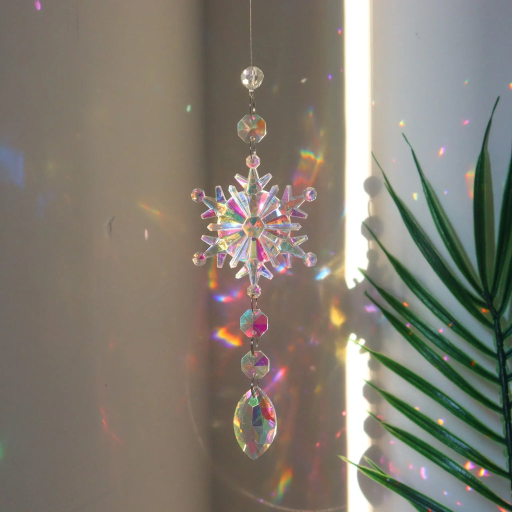 AB colour acrylic snowflake dreamcatcher Christmas tree decoration with 9cm large and 4.5cm small snowflakes