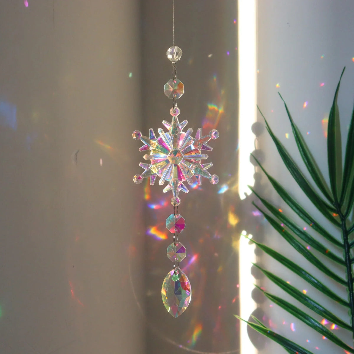 AB colour acrylic snowflake dreamcatcher Christmas tree decoration with 9cm large and 4.5cm small snowflakes